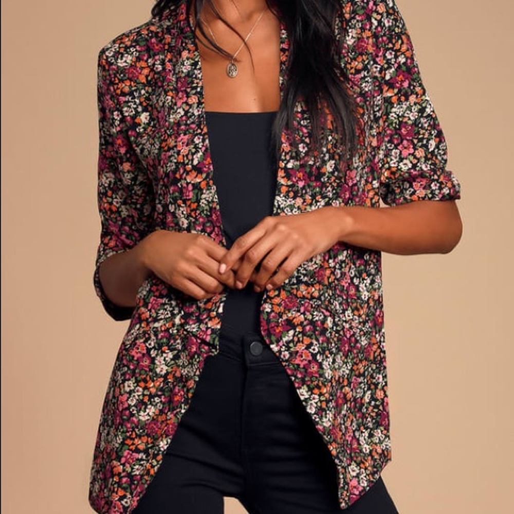 Pink and Black Floral Lightweight Blazer